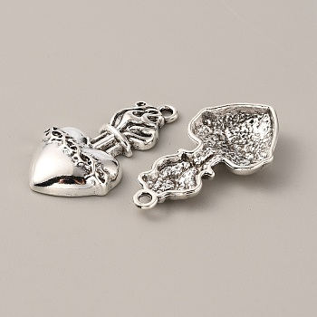 Gothic Tibetan Style Alloy Pendants, Antique Silver, Heart Pattern, 35.5x19x5.5mm, Hole: 2mm