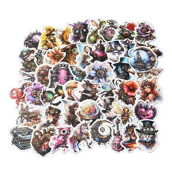 50Pcs Vintage Steampunk PVC Waterproof Stickers, Self-adhesive Decals, for Suitcase, Skateboard, Refrigerator, Helmet, Mobile Phone Shell, Mixed Shapes, 45~67x30~63x0.2mm