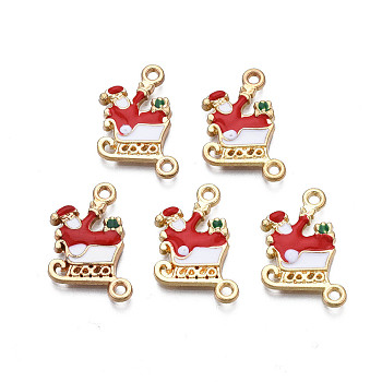 Rack Plating Alloy Enamel Pendants, Cadmium Free & Nickel Free & Lead Free, Light Gold, Santa Claus/Father Christmas, Red, 22x13.5x2mm, Hole: 1.6mm