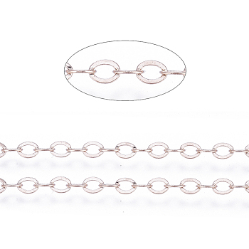 Brass Flat Oval Cable Chains, Unwelded, Cadmium Free & Nickel Free & Lead Free, Rose Gold, 3.5x3x0.5mm