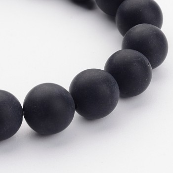 Grade A Round Frosted Natural Black Agate Beads Strands, Dyed, 10mm, Hole: 1mm, about 39pcs/strand, 16 inch