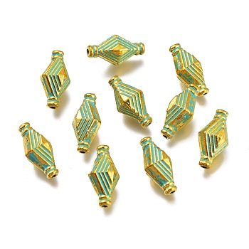Alloy Beads, Rhombus, Golden & Green Patina, 13.5x7x6.5mm, Hole: 1.2mm