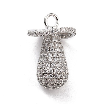 Brass Micro Pave Clear Cubic Zirconia Pendants, Long-Lasting Plated, Nipple, Platinum, 24.5x15.5mm, Hole: 3mm