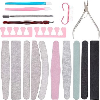 Olycraft Nail Care Kits, with Sponge Toe Splitter, Dead Skin Fork, Brushs, Sponge Nail File, Nail File, Nail Polishing Strip, Cuticle Pusher and Cutter, Stainless Steel Trim Cuticle Nipper, Pink