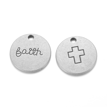 Tibetan Style Alloy Pendants, Flat Round with Cross, Cadmium Free & Lead Free, Antique Silver, 19.5x2mm, Hole: 2mm, about 185pcs/650g