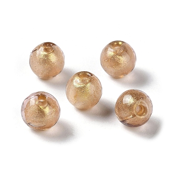 Handmade Gold Sand Lampwork Beads Strand, Round, PeachPuff, 8mm, Hole: 1.5mm, about 60pcs/strand, 17.32''(44cm)