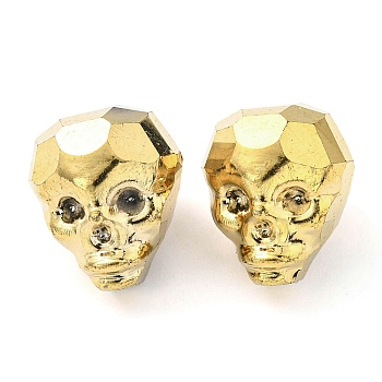 Electroplate Glass Bead, Metallic, Faceted, Skull, Gold, 16x13x14~14.5mm, Hole: 1.6mm