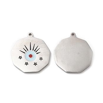 316L Surgical Stainless Steel Pendants, with Enamel, Octagon with Eye Charm, Stainless Steel Color, 16.4x15x1mm, Hole: 1mm