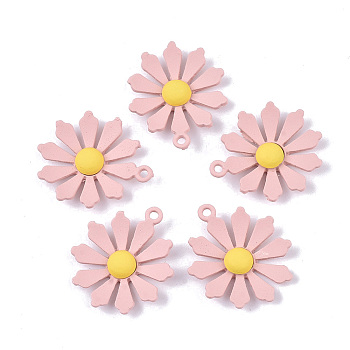 Spray Painted Alloy Pendants, Flower/Daisy, Pink, 24.5x21x4mm, Hole: 1.5mm