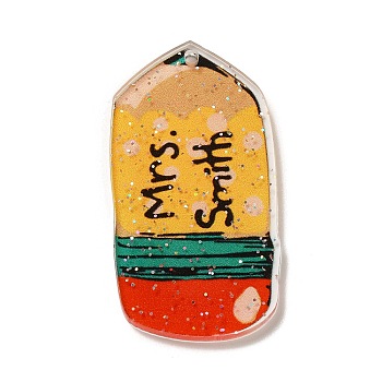 Graduation Theme Acrylic Pendants, Pencil, 41x36x2mm, Hole: 1.6mm