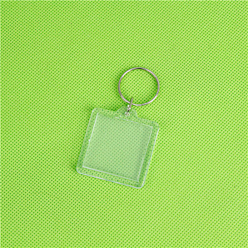 Acrylic Photo Frame Keychain, with Iron Split Key Rings, Square, 4x4cm