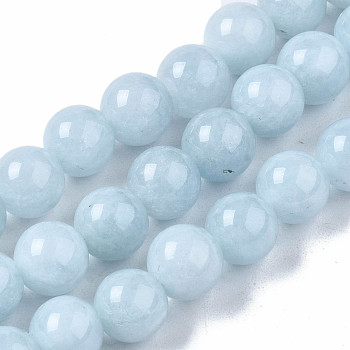 Natural Chalcedony Beads Strands, Imitation Aquamarine, Dyed & Heated, Round, 8~9mm, Hole: 1mm, about 45~48pcs/strand, 15.7 inch