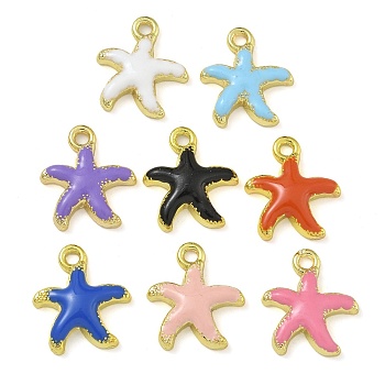 Rack Plating Brass Enamel Pendants, Long-Lasting Plated, Lead Free & Cadmium Free, Real 18K Gold Plated, Starfish Charm, Mixed Color, 15x13.5x3mm, Hole: 1.6mm