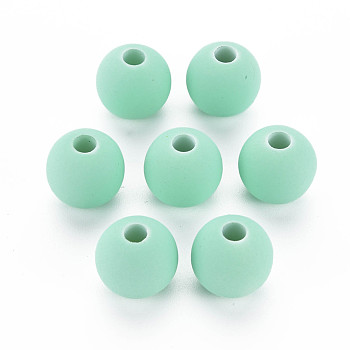 Rubberized Style Acrylic Beads, Round, Pale Turquoise, 13.5x12.5mm, Hole: 4mm