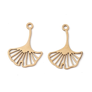304 Stainless Steel Pendants, Ginkgo Leaf Charm, Real 18K Gold Plated, 25x18x1mm, Hole: 1.8mm