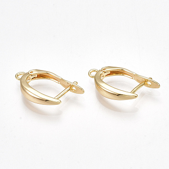 Brass Hoop Earring Findings with Latch Back Closure, Nickel Free, Real 18K Gold Plated, 21x12x3.5mm, Hole: 1.5mm, Pin: 1mm