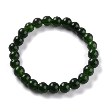 Dyed Natural Jade Beads Stretch Bracelets, Round, Dark Green, Inner Diameter: 2-1/4 inch(5.7cm), Bead: 8~8.5mm