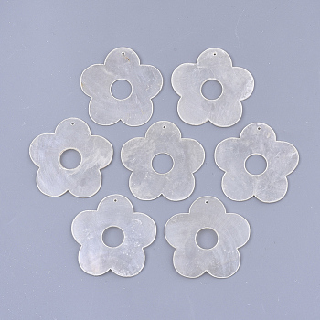 Capiz Shell Pendants, Flower, WhiteSmoke, 46x46x1.5mm, Hole: 1.2mm