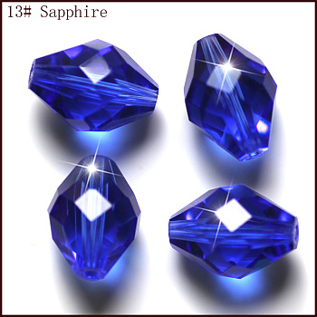 Imitation Austrian Crystal Beads, Grade AAA, Faceted, Bicone, Blue, 6x9.5mm, Hole: 0.7~0.9mm