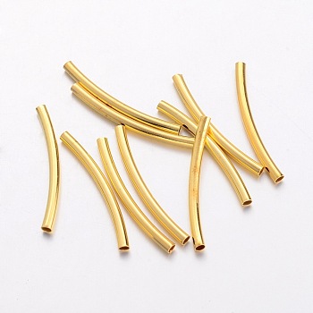 Brass Tube Beads, Curved, Nickel Free, Golden, 25x2mm, Hole: 1mm
