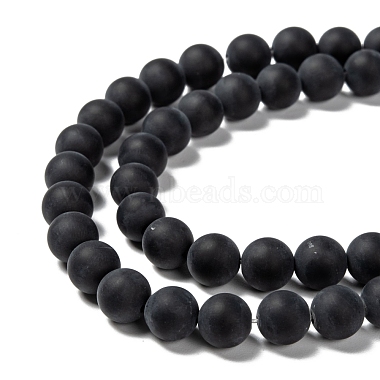 Grade A chapelets de perles rondes en agate noire mate naturelle(X-G447-4)-3