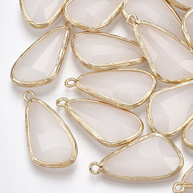 Golden Antique White Teardrop Brass+Glass Pendants