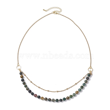 6mm Round Natural Indian Agate Beaded Lariat Necklaces(NJEW-JN04964)-4