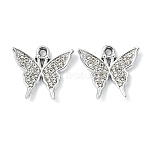 Animal Theme UV Plating Alloy Crystal Rhinestone Pendants, Platinum, Butterfly Charm, 16.5x18.5x2.5mm, Hole: 1.8mm(ALRI-T012-07M-P)
