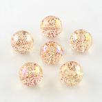 Round AB Color Transparent Acrylic Beads, with Colorful Glitter Powder, PeachPuff, 14mm, Hole: 1.5~2mm, about 318pcs/500g(TACR-D005-14mm-08)