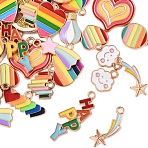 30Pcs 15 Styles Rainbow Color Alloy Enamel Pendants, Mixed Shapes, Mixed Color, 10.2~24.5x7~20x1~2mm, Hole: 1.6~2mm, 2pcs/style(ENAM-YW0005-45)
