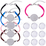 20Pcs 5 Colors Faux Suede Bracelet Making, with Alloy Tray Settings and Iron Chains, Flat Round, with 20Pcs Glass Cabochons, Platinum, Mixed Color, 8-1/8 inch~8-1/4 inch(20.5~21cm), Tray: 20mm, 4pcs/color(MAK-BM0001-01)