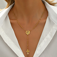 Golden Beaded Heart Cross Tassel Y Necklace for Women Fashion.(QR4784)