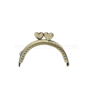 Heart Iron Kiss Lock Purse Frame Handle, for Coin Purse Making, Antique Bronze, 85mm(PW-WG78D08-01)