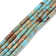 Natural Imperial Jasper Beads Strands, Dyed, Column, Pale Turquoise, 13~14x4~4.5mm, Hole: 1mm, about 29pcs/strand, 15.35 inch~15.7 inch(39~39.9cm)(G-E508-04D)