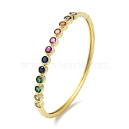 Brass Pave Cubic Zirconia Bangles for Women, Real 18K Gold Plated, Colorful, Inner Diameter: 2-1/4 inch(5.7cm)(BJEW-B091-04G)