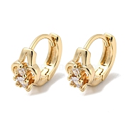 Brass with Clear Cubic Zirconia Hoop Earrings, Light Gold, 10x6mm(EJEW-B035-42KCG)