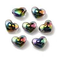 UV Plating Rainbow Iridescent Transparent Acrylic Beads, Two Tone, Heart, Black, 13x16.5x9mm, Hole: 3mm(OACR-C007-04F)