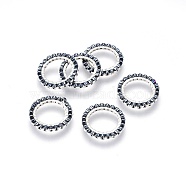 MIYUKI & TOHO Handmade Japanese Seed Beads, with 304 Stainless Steel Link Rings, Loom Pattern, Ring, Silver, Dark Gray, 14.5~15x1.7mm(SEED-A028A-S-24S)