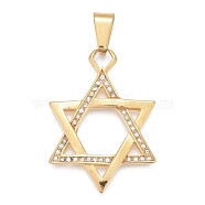 304 Stainless Steel Pendants, with Crystal Rhinestone, Star of David, Golden, 47x34x3.5mm, Hole: 6x12mm(STAS-K214-07G)