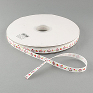 Cake and Cherry Printed Polyester Grosgrain Ribbon, White, 3/8 inch(9mm), about 100yards/roll(91.44m/roll)(OCOR-S010-9mm-06)