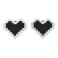 201 Stainless Steel Pendants, with Enamel, Laser Cut, Heart, Stainless Steel Color, Black, 21x24x2mm, Hole: 2mm(STAS-N095-016)