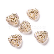 Plating Transparent Acrylic Beads, Golden Metal Enlaced, Heart, Clear, 13x14.5x7mm, Hole: 1.8mm, 630pcs/500g(OACR-P013-20)
