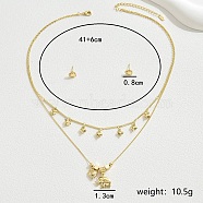 Elegant Copper Heart Elephant Brass Pendant Multi-layer Necklace & Stud Earring Sets for Women Casual Party, Real 18K Gold Plated(BW4596)