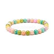 Natural Jade Beaded Stretch Bracelets, Dyed, Round, Colorful, 1/4 inch(0.65cm), Inner Diameter: 2-1/4 inch(5.6cm)(BJEW-JB07789-02)