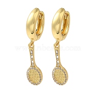 Rack Plating Brass Micro Pave Clear Cubic Zirconia Hoop Earrings, Cadmium Free & Lead Free, Long-Lasting Plated, Tennis Racket Shape, Real 18K Gold Plated, 34x7.5mm(EJEW-B062-38G)