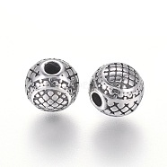 304 Stainless Steel Beads, Round, Antique Silver, 8mm, Hole: 2mm(STAS-I120-78AS)