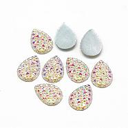 Resin Cabochons, Bottom Silver Plated, AB Color Plated, teardrop, White, 25x18x3~3.5mm(CRES-Q193-18x25-10AB)
