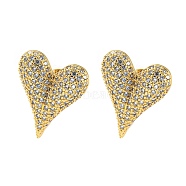 Heart Shape Brass Micro Pave Clear Cubic Zirconia Stud Earrings, Long-Lasting Plated, Cadmium Free & Lead Free, Real 18K Gold Plated, 24x20mm(EJEW-Q785-13G)