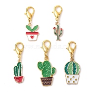 Alloy Enamel Pendant Decorations, with Zinc Alloy Lobster Claw Clasps, Cactus, Mixed Color, 34~45mm, Cactus: 17.5~28x10~17x1.5~2.5mm(HJEW-JM01801)