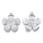 304 Stainless Steel Pendants, Flower, Stainless Steel Color, 27x24.5x3mm, Hole: 1.8mm(STAS-N098-192P)